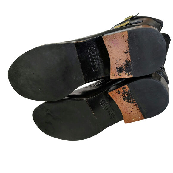 Coach Leather Whitley Tall Black Riding Boots Buckles Zipper Round Toe Size 10B - Picture 7 of 12